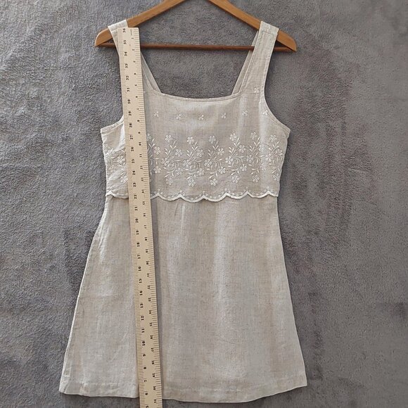 Vintage Linen Blend Embroidered Girls Dress – Size 9/10 - Picture 4 of 5